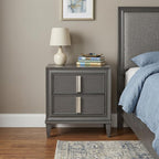29" Dark Gray Solid Wood and Wood Two Drawer Nightstand