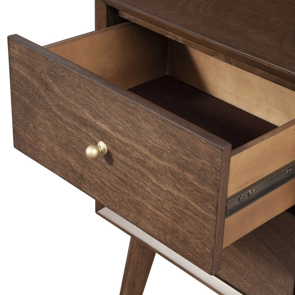 26" Brown Solid Wood and Wood Two Drawer Nightstand