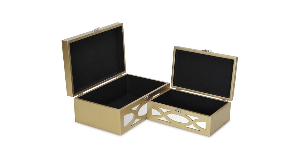 Set of Two Gold Wood Desk Organizer