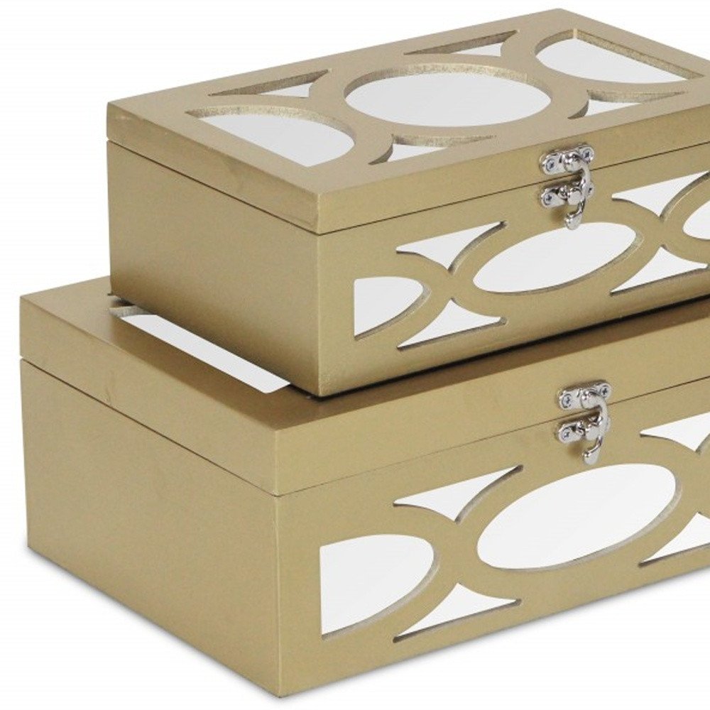 Set of Two Gold Wood Desk Organizer