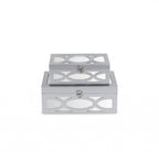 Set of Two Silver Mirrored Glass And Wood Box With Lid