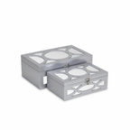 Set of Two Silver Mirrored Glass And Wood Box With Lid