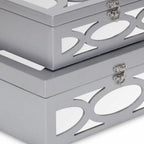 Set of Two Silver Mirrored Glass And Wood Box With Lid