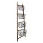 73" Natural And Black Wood And Metal Storage Ladder With Baskets