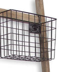 73" Natural And Black Wood And Metal Storage Ladder With Baskets