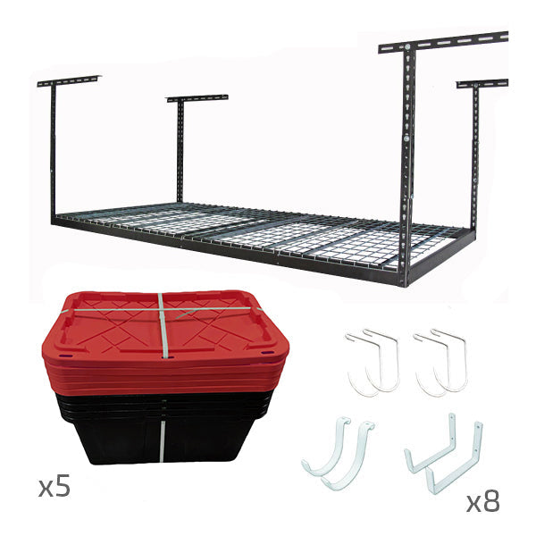 4’ x 8’ Overhead Garage Storage Bundle w/ 5 Bins (Red)