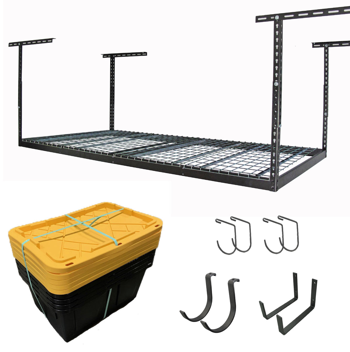 4’ x 8’ Overhead Garage Storage Bundle w/ 5 Bins (Yellow)