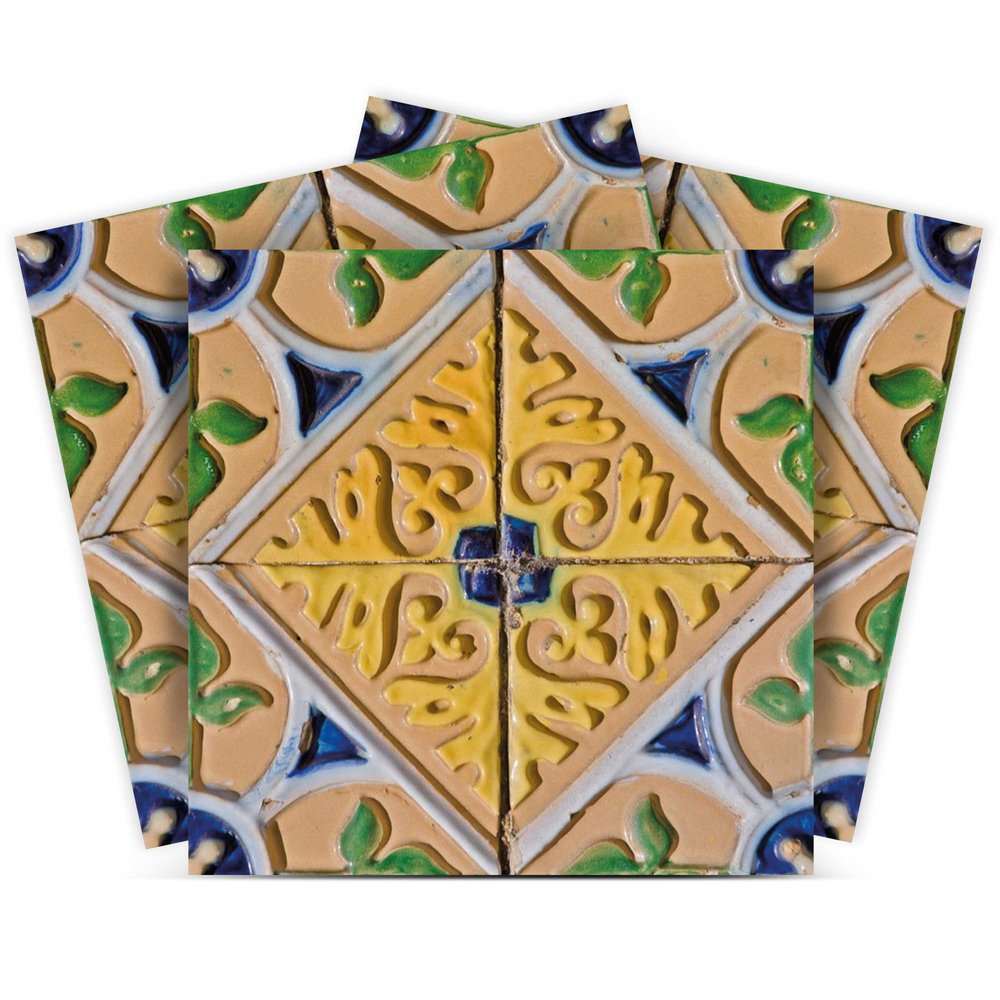 7" x 7" Blue And Yellow Vinyl Peel And Stick Removable Tiles