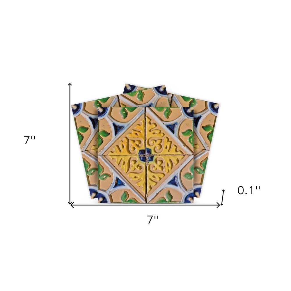 7" x 7" Blue And Yellow Vinyl Peel And Stick Removable Tiles
