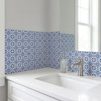 6" x 6" Blue And White Vinyl Peel And Stick Removable Tiles
