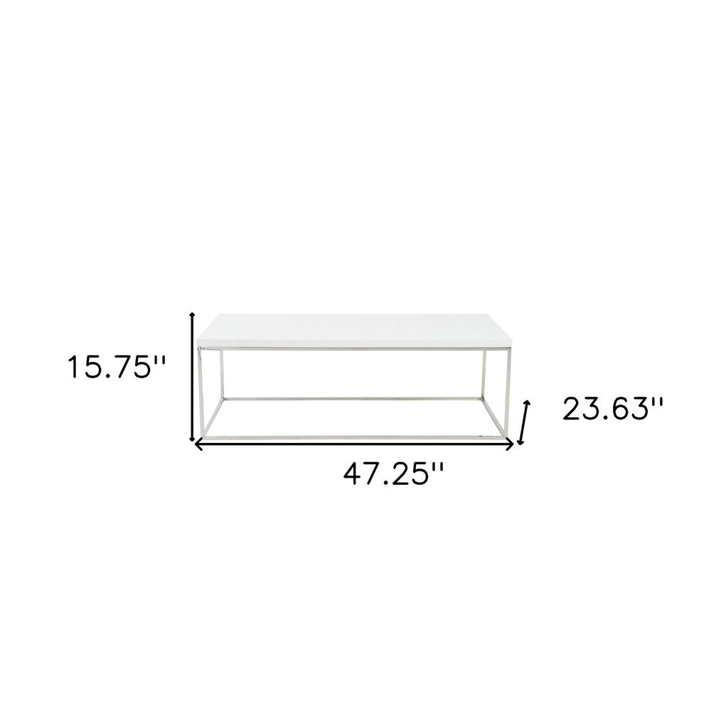 47" White and Silver Wood And Metal Frame Coffee Table