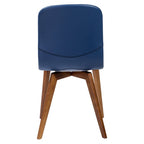 Set of Two Blue and Brown Upholstered Leather Dining Side Chairs