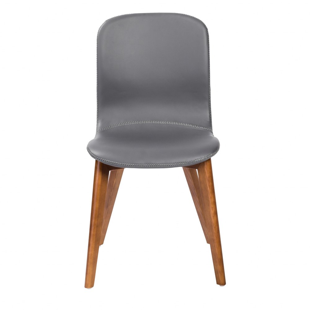 Set of Two Blue and Brown Upholstered Leather Dining Side Chairs
