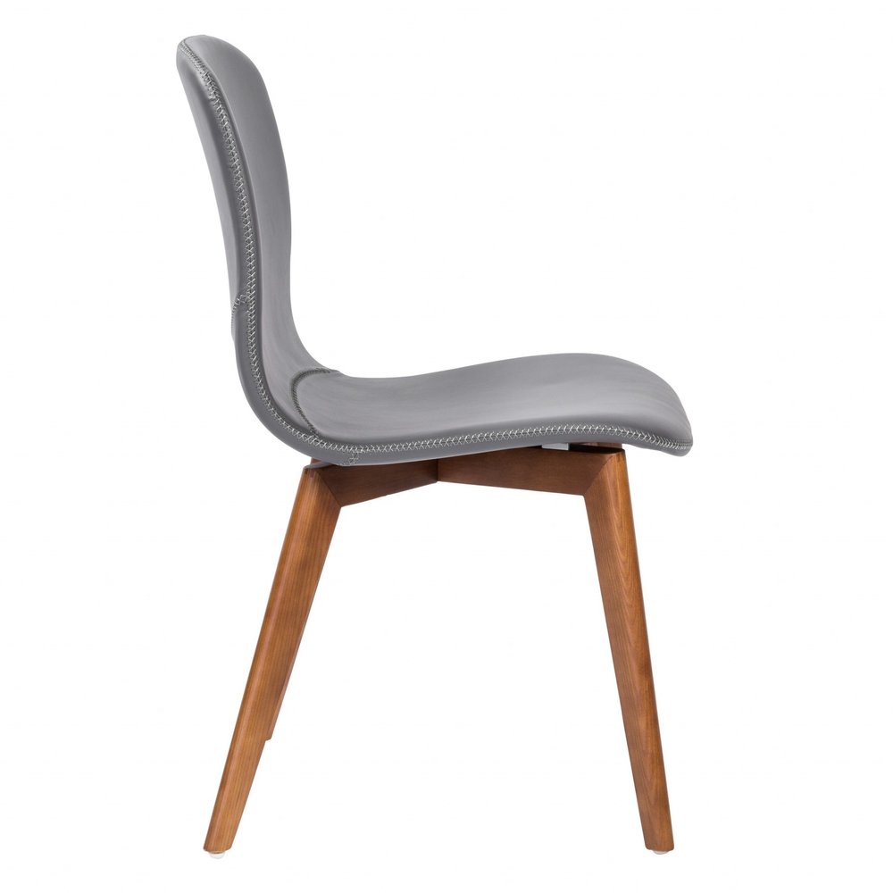 Set of Two Blue and Brown Upholstered Leather Dining Side Chairs
