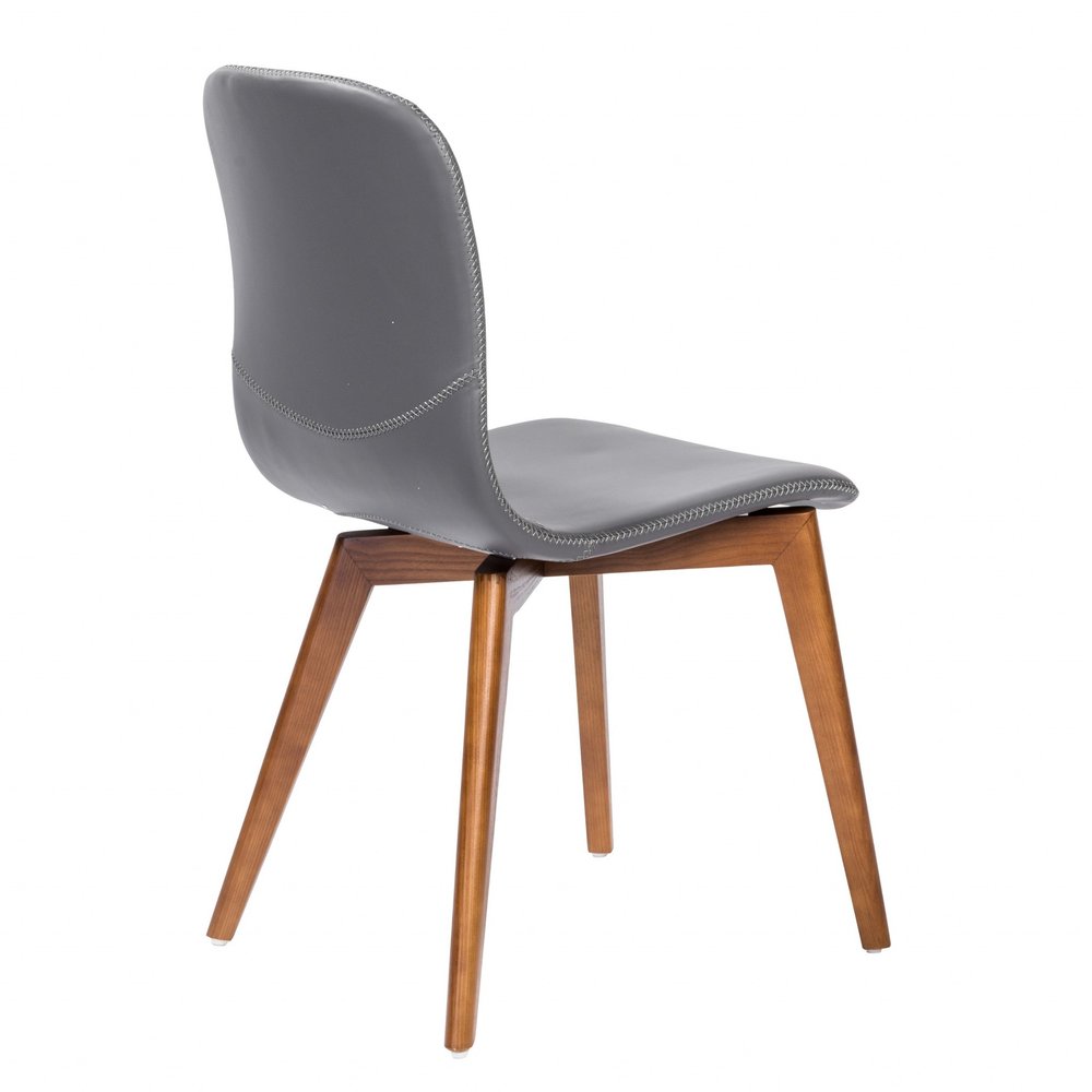 Set of Two Blue and Brown Upholstered Leather Dining Side Chairs
