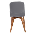 Set of Two Blue and Brown Upholstered Leather Dining Side Chairs
