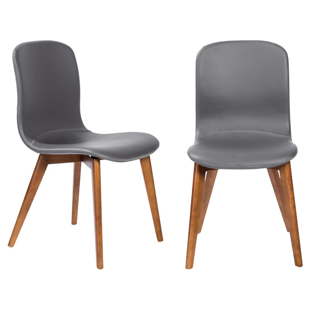 Set of Two Blue and Brown Upholstered Leather Dining Side Chairs