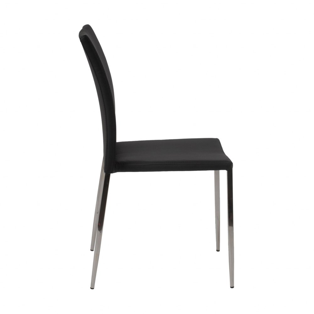 Set of Two Black and Silver Upholstered Faux Leather Dining Side Chairs