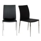 Set of Two Black and Silver Upholstered Faux Leather Dining Side Chairs