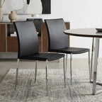 Set of Two Black and Silver Upholstered Faux Leather Dining Side Chairs
