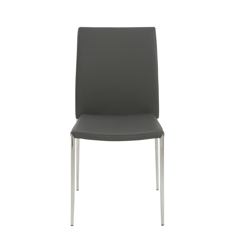 Set of Two Black and Silver Upholstered Faux Leather Dining Side Chairs