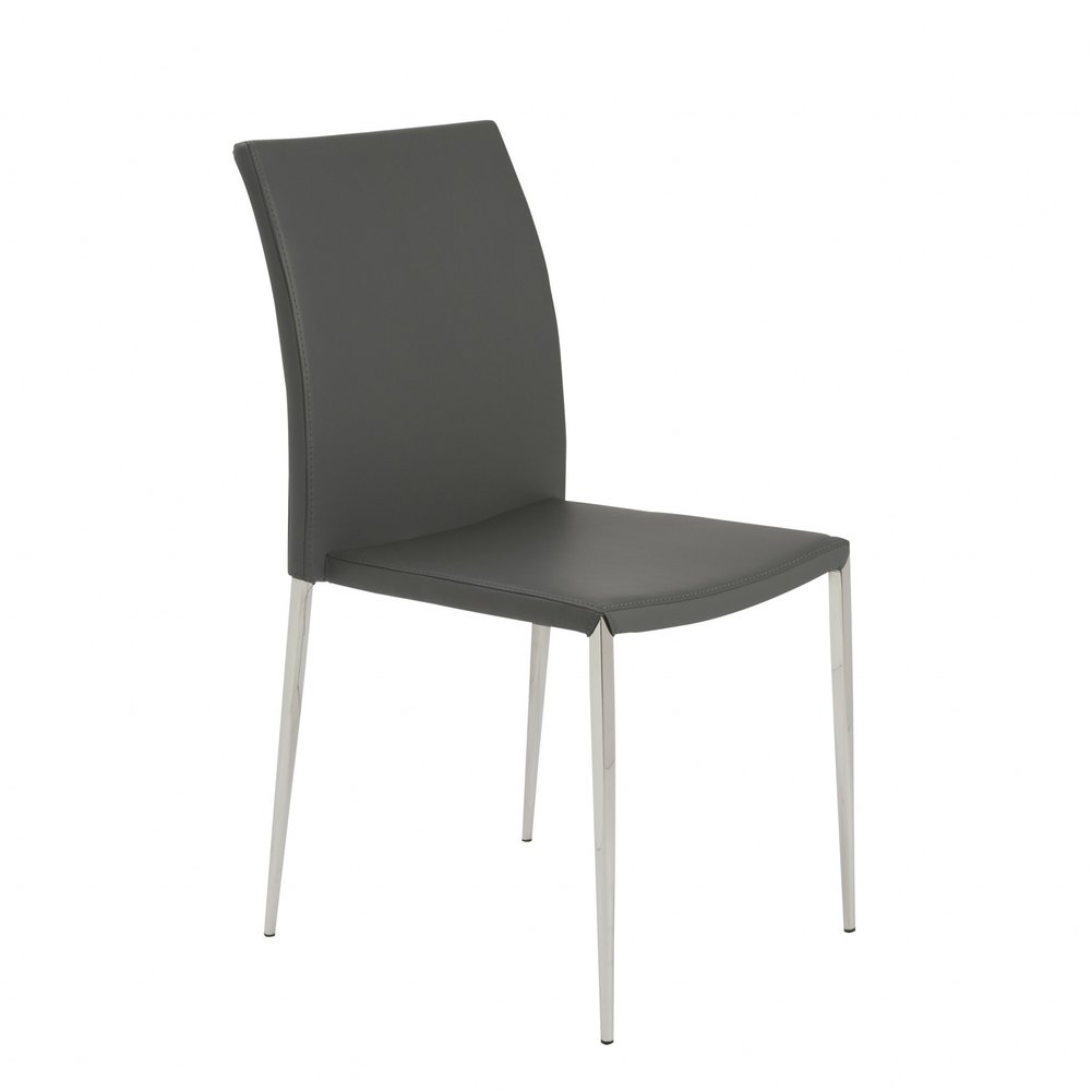Set of Two Black and Silver Upholstered Faux Leather Dining Side Chairs