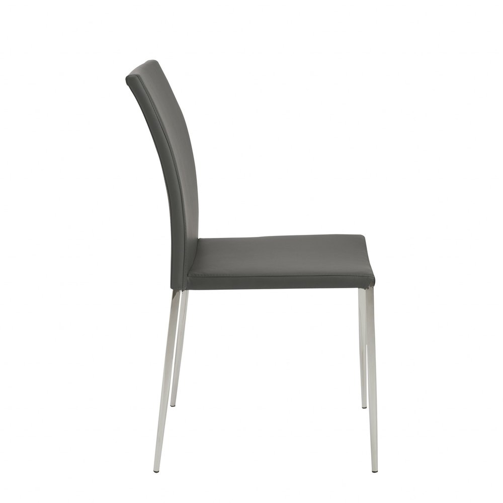 Set of Two Black and Silver Upholstered Faux Leather Dining Side Chairs
