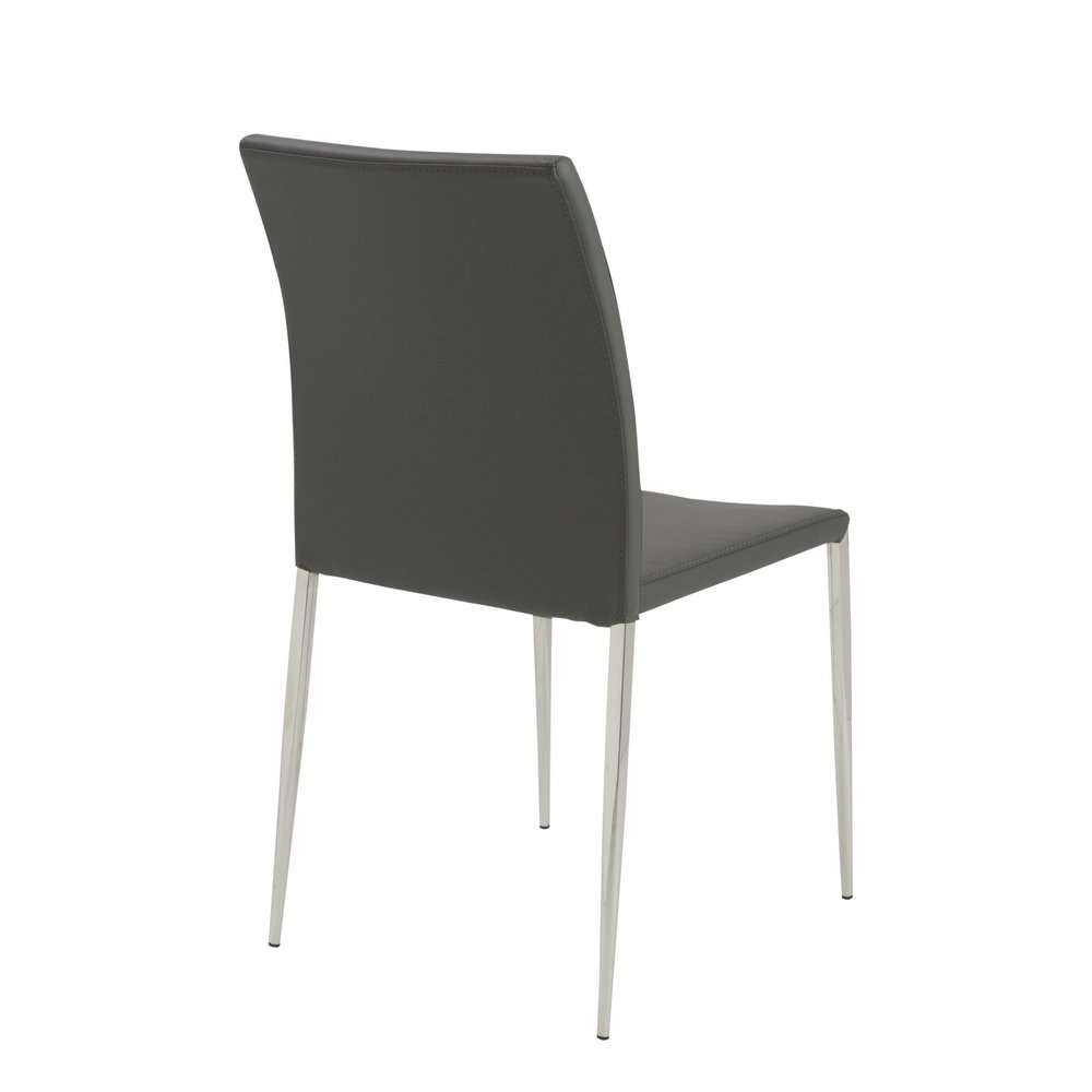 Set of Two Black and Silver Upholstered Faux Leather Dining Side Chairs