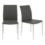 Set of Two Black and Silver Upholstered Faux Leather Dining Side Chairs