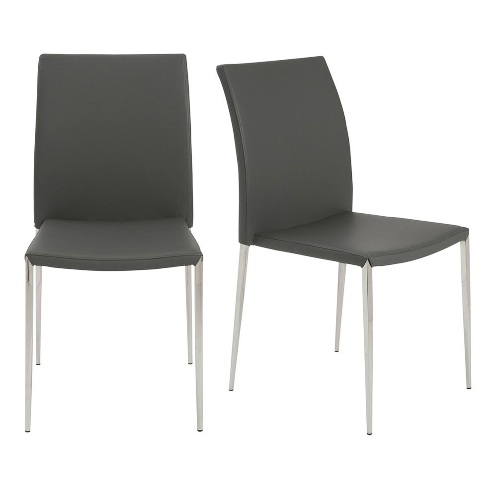 Set of Two Black and Silver Upholstered Faux Leather Dining Side Chairs