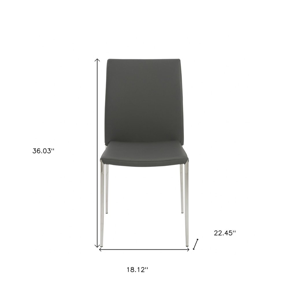 Set of Two Black and Silver Upholstered Faux Leather Dining Side Chairs
