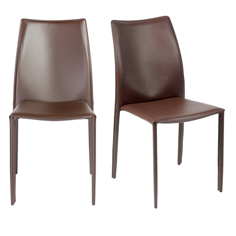 Set of Two Black Upholstered Faux Leather Dining Side Chairs
