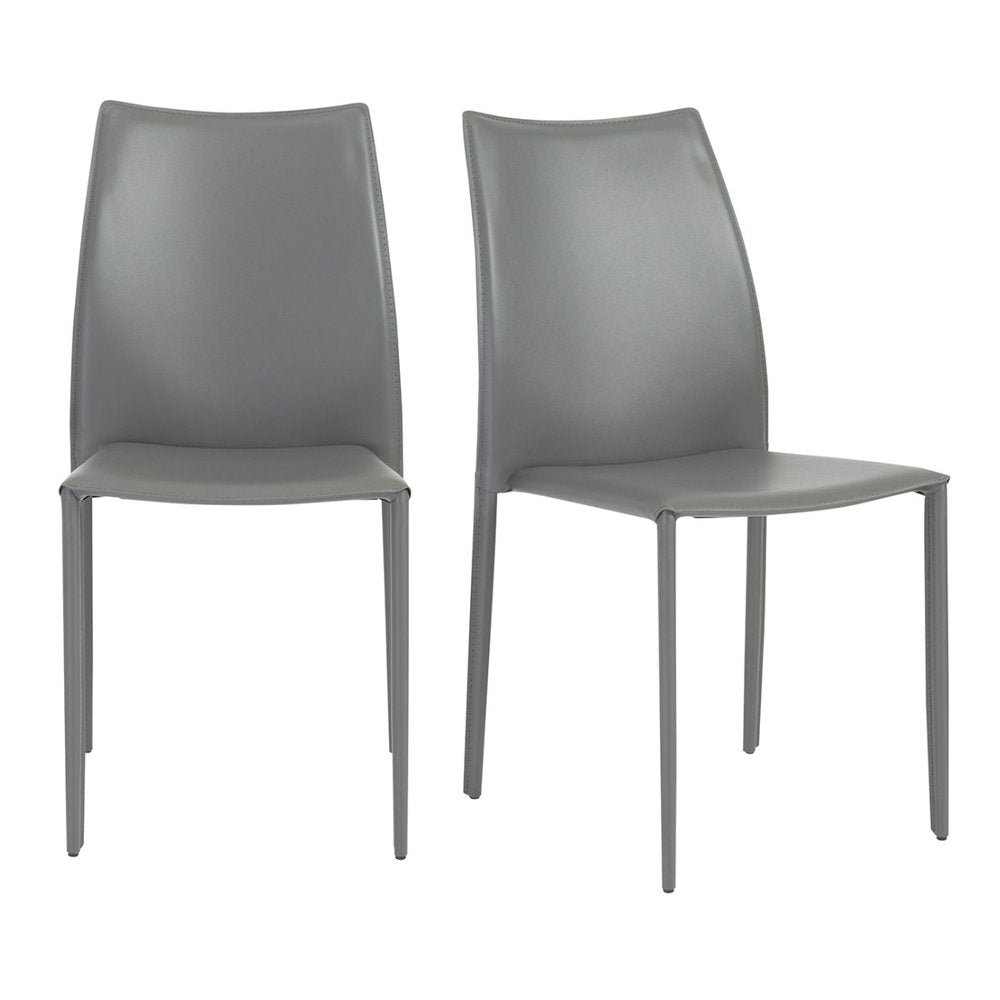 Set of Two Black Upholstered Faux Leather Dining Side Chairs