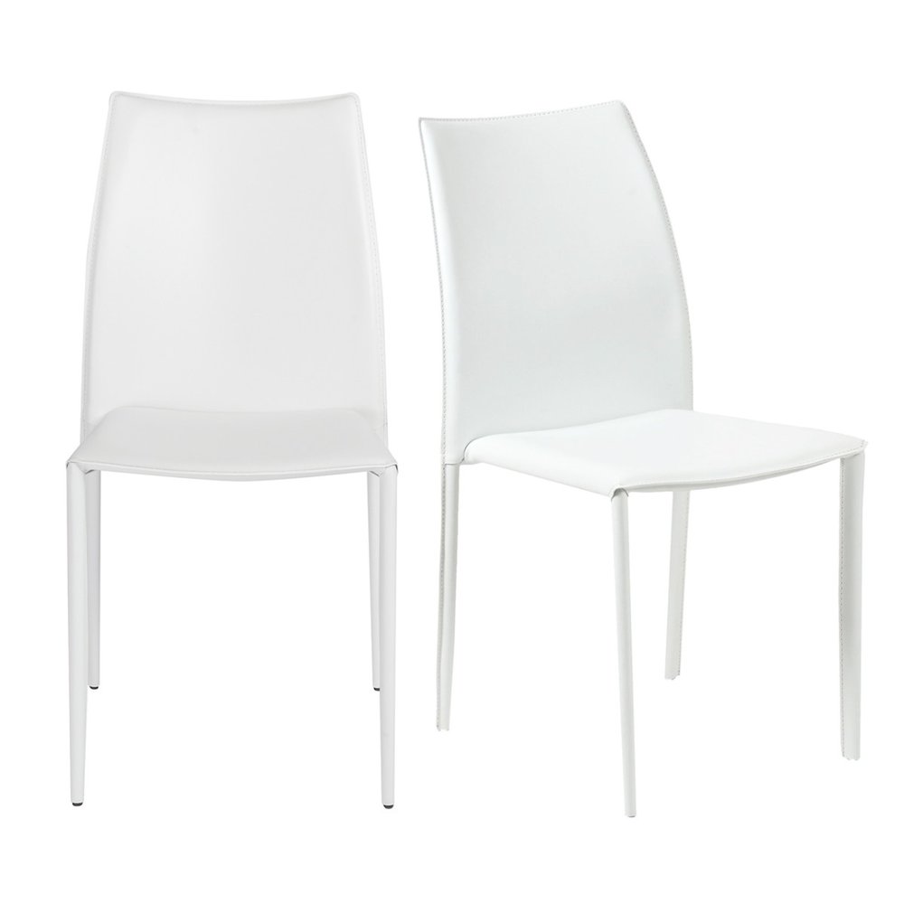 Set of Two Black Upholstered Faux Leather Dining Side Chairs