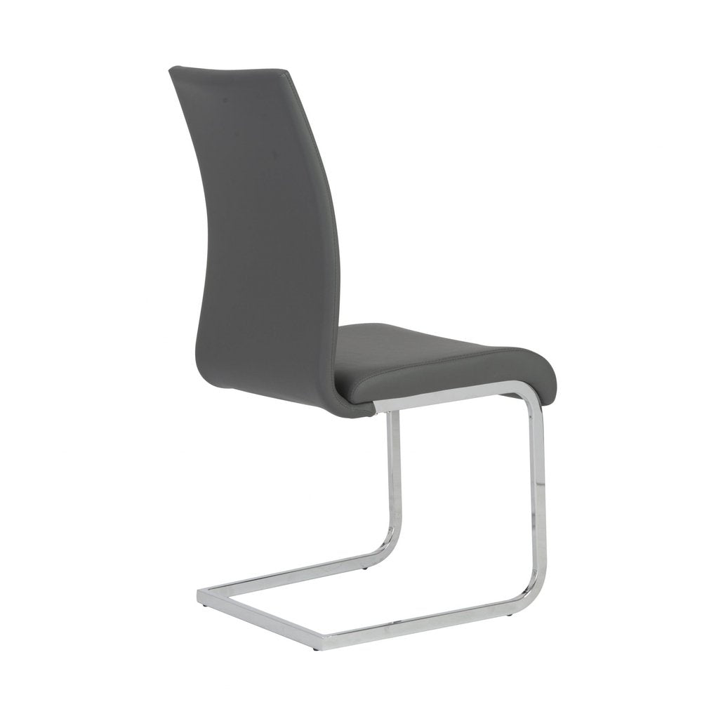 Set of Four Gray and Silver Upholstered Leather Dining Side Chairs