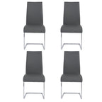 Set of Four Gray and Silver Upholstered Leather Dining Side Chairs
