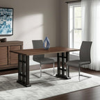 Set of Four Gray and Silver Upholstered Leather Dining Side Chairs