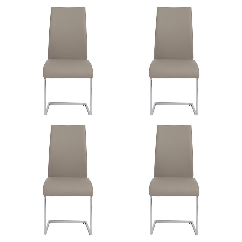 Set of Four Gray and Silver Upholstered Leather Dining Side Chairs
