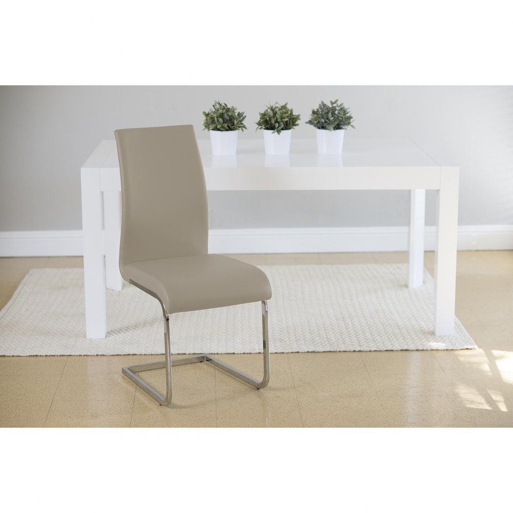 Set of Four Gray and Silver Upholstered Leather Dining Side Chairs