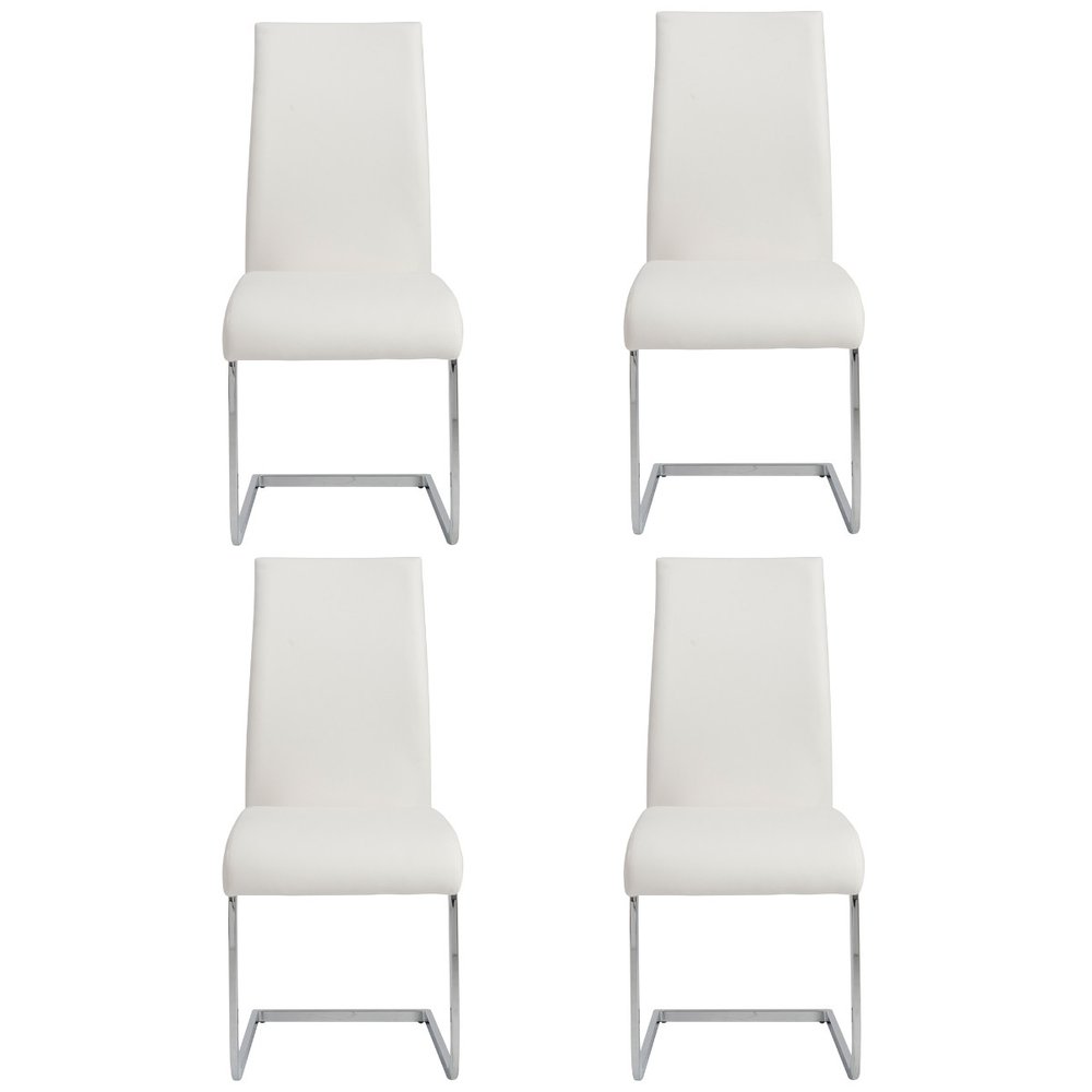 Set of Four Gray and Silver Upholstered Leather Dining Side Chairs