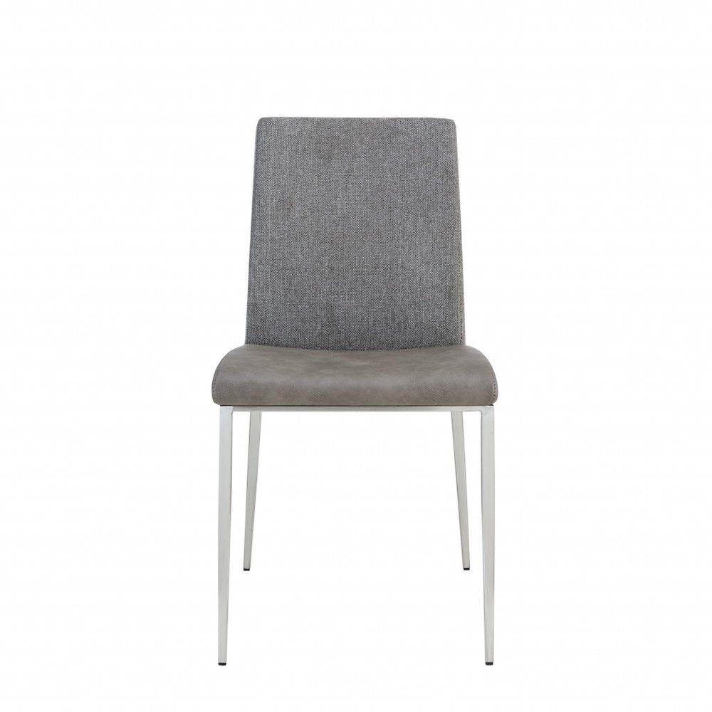 Set of Two Light Gray And Silver Upholstered Fabric Dining Side Chairs