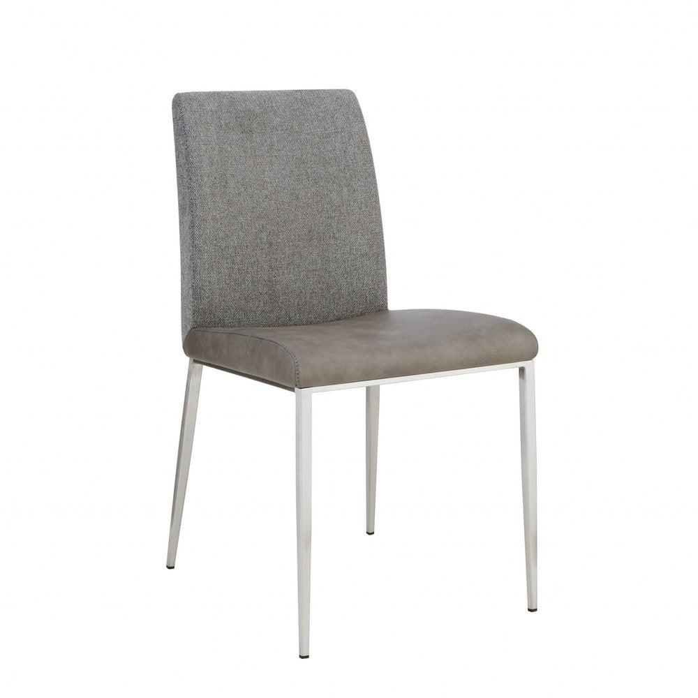 Set of Two Light Gray And Silver Upholstered Fabric Dining Side Chairs