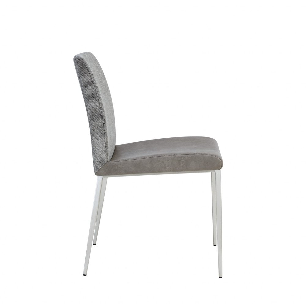 Set of Two Light Gray And Silver Upholstered Fabric Dining Side Chairs