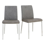Set of Two Light Gray And Silver Upholstered Fabric Dining Side Chairs