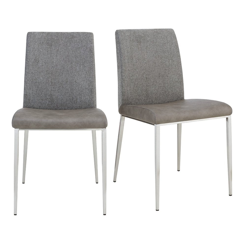 Set of Two Light Gray And Silver Upholstered Fabric Dining Side Chairs