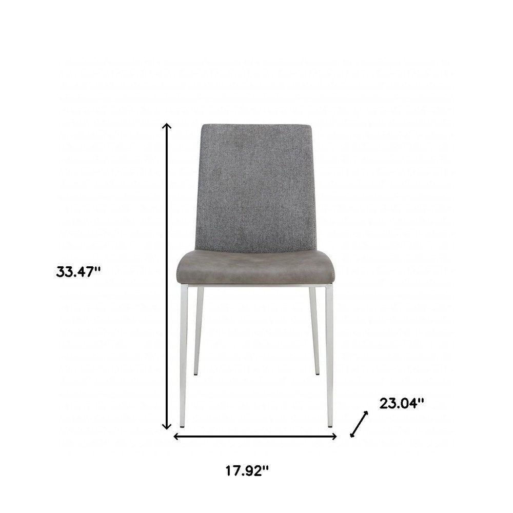 Set of Two Light Gray And Silver Upholstered Fabric Dining Side Chairs