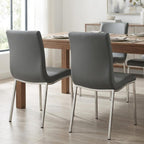 Set of Two Gray And Silver Upholstered Leather Dining Side Chairs