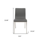 Set of Two Gray And Silver Upholstered Leather Dining Side Chairs