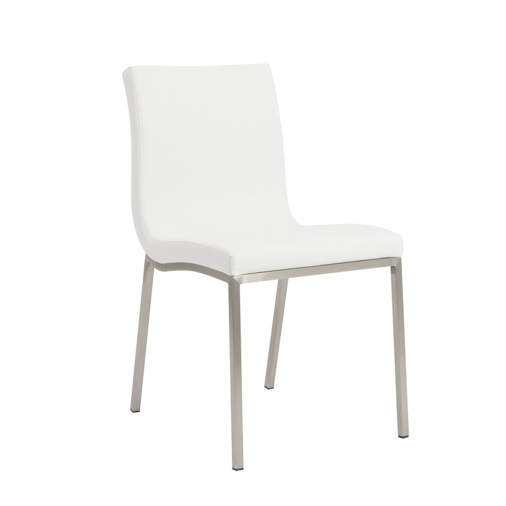 Set of Two Gray And Silver Upholstered Leather Dining Side Chairs