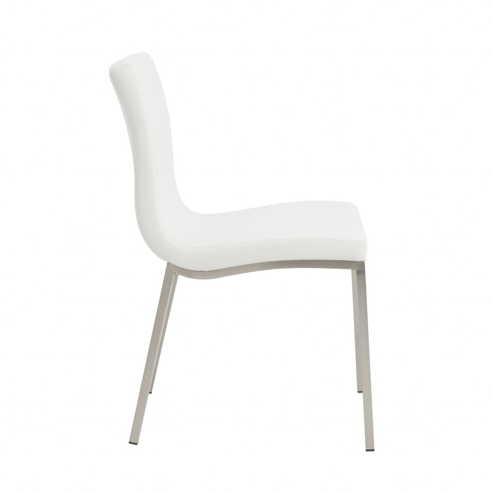 Set of Two Gray And Silver Upholstered Leather Dining Side Chairs